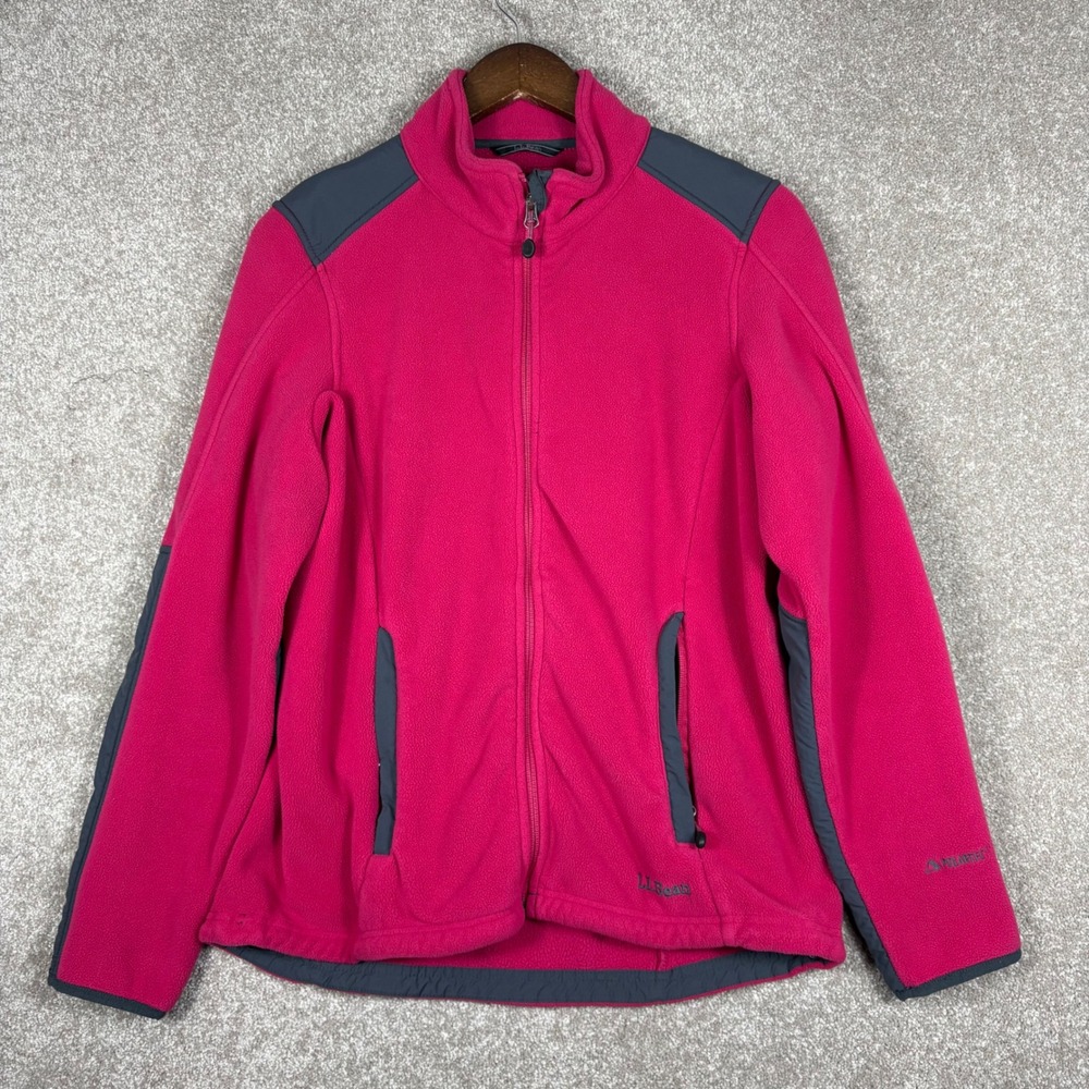 LL Bean Polartec Fleece Jacket Womens Small Pink Grey Full Zip Mock Neck 0JMW9